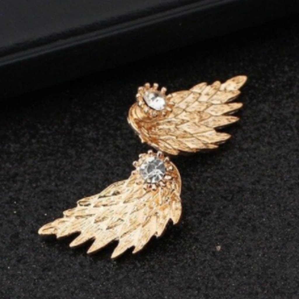 Jacket Gold Crystal Angel Wings Earrings